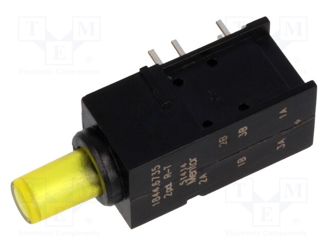 Switch: push-button; Pos: 2; DPDT; 0.5A/60VAC; 0.5A/60VDC; yellow