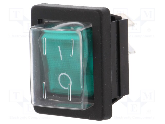 ROCKER; DPST; Pos: 2; OFF-ON; 16A/250VAC; green; neon lamp 250V