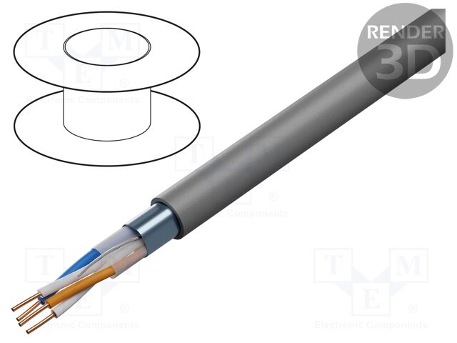 Wire; J-Y(St)Y-LG; 2x2x0.8mm; shielded,Al-PET foil; PVC; grey