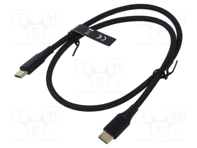 Cable; USB C plug,both sides; nickel plated; 0.5m; black; 60W; 3A