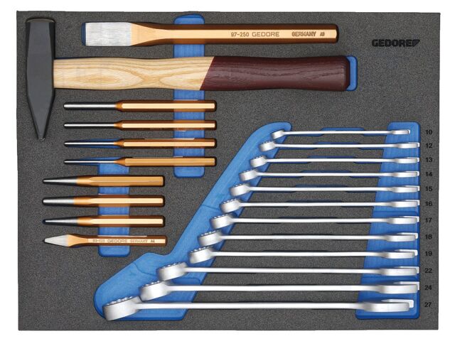 Kit: general purpose; combination spanner; Kit: chisel,hammer