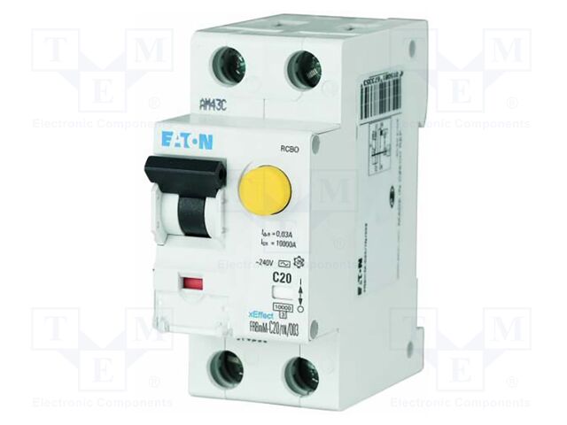 RCBO breaker; Inom: 25A; Ires: 300mA; Poles: 1+N; 240VAC; IP20; FRBmM