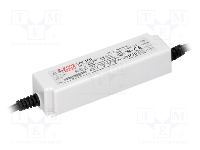 Power supply: switched-mode; LED; 16.38W; 42VDC; 23.1÷42VDC; 0.39A