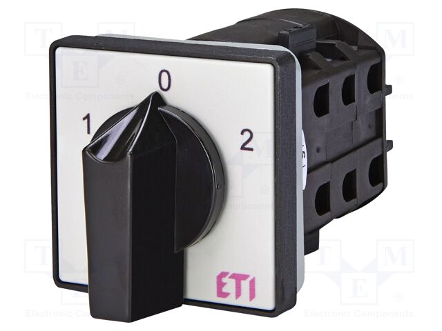 Switch: reversing cam switch; Stabl.pos: 3; 25A; 1-0-2; Poles: 3