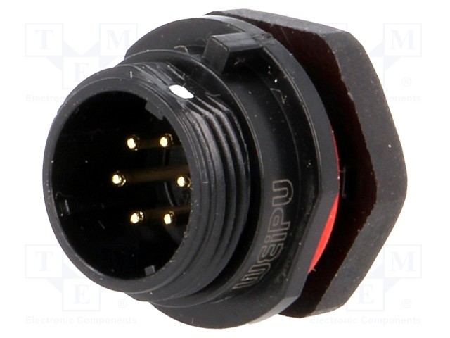 Socket; male; SP13; PIN: 6; IP68; 5A; soldering; for panel mounting