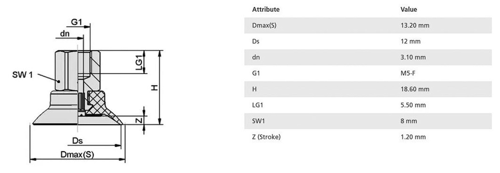 Suction cup; 12mm; 1.9g; M5-F; Shore hardness: 55; 0.12cm3; SUF