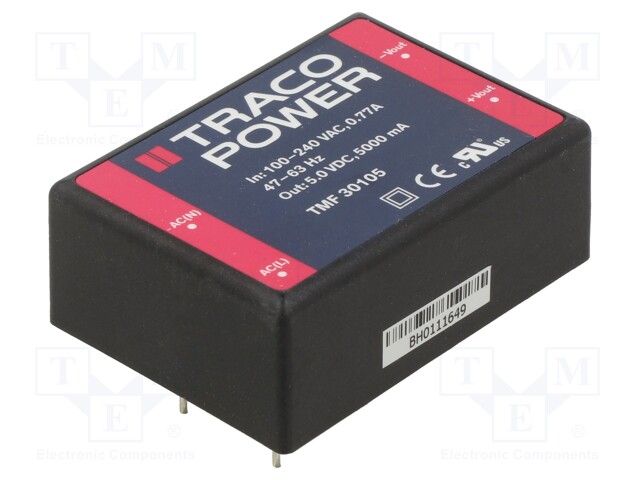 Converter: AC/DC; 25W; Uout: 5VDC; Iout: 5000mA; 82%; Mounting: PCB