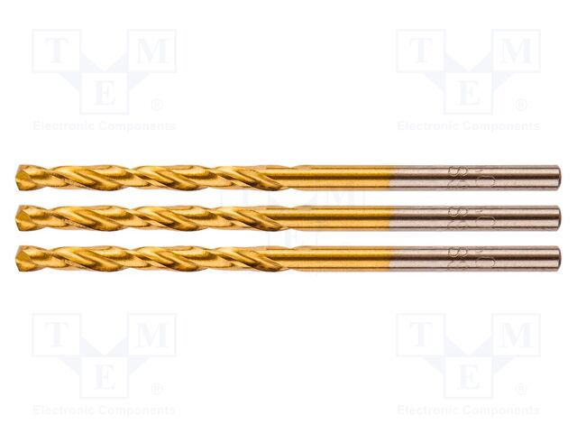 Drill set; for metal; Ø: 2.4mm; L: 57mm; high speed steel HSS-TIN