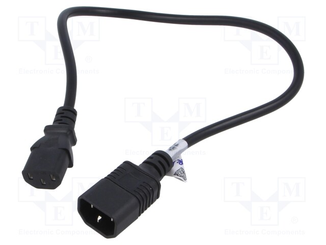 Cable; 3x0.5mm2; IEC C13 female,IEC C14 male; PVC; 0.5m; black