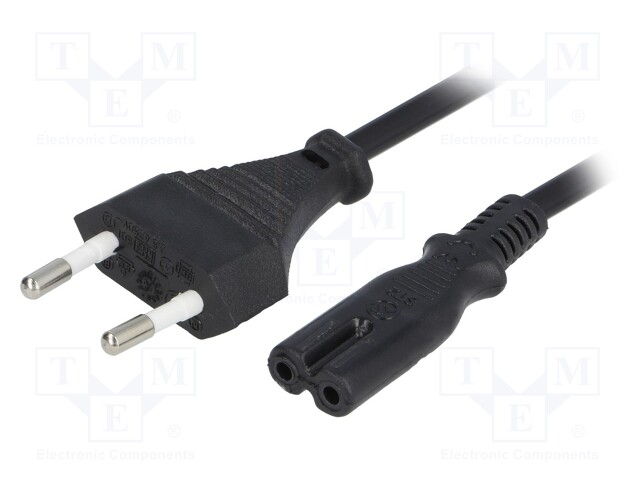 Cable; CEE 7/16 (C) plug,IEC C7 female; 1.5m; Sockets: 1; black