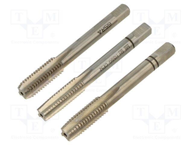 Tap-set; M8; 1.25; L: 63mm; Holder: square,hand; 4.9mm; 3pcs.
