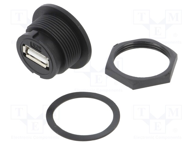 Socket; USB A; for panel mounting,screw; THT; straight; USB 2.0