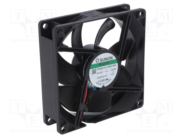 Fan: DC; axial; 12VDC; 92x92x25mm; 110.4m3/h; 41.6dBA; Vapo; 3900rpm