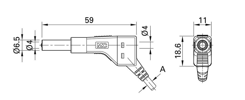 Plug; 4mm banana; 19A; 30VAC; 60VDC; grey; 1mm2; on cable