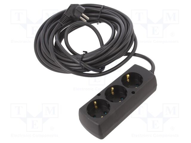 Extension lead; 3x1.5mm2; Schuko; Sockets: 3; PVC; black; Len: 10m