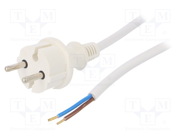Cable; CEE 7/17 (C) plug,wires; 4m; white; PVC; 2x1,5mm2; 16A; 250V