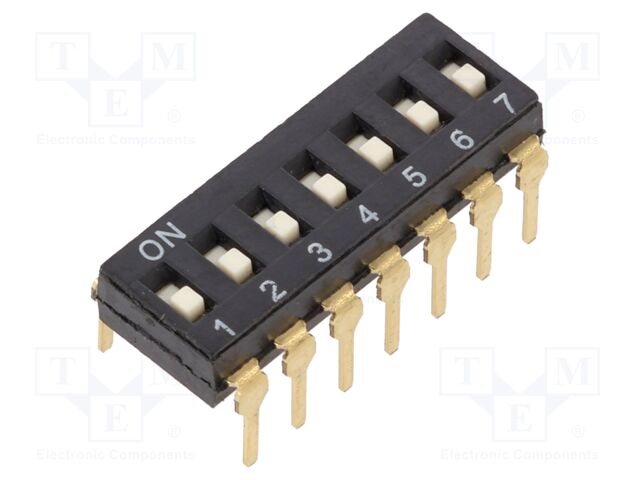 Switch: DIP-SWITCH; Poles number: 7; OFF-ON; 0.025A/24VDC; Pos: 2/7