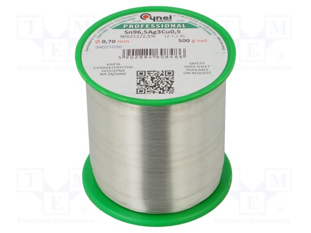 Tin; lead free; Sn96,5Ag3Cu0,5; 0.7mm; 500g; reel; 217÷220°C; 2.5%