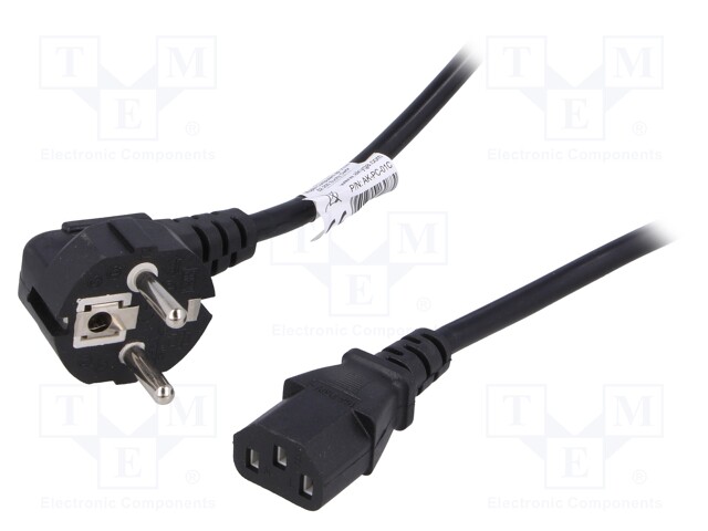 Cable; CEE 7/7 (E/F) plug angled,IEC C13 female; 1.5m; black