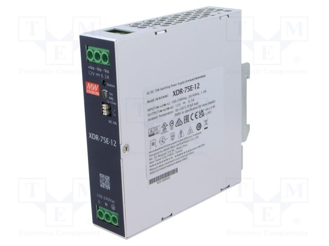 Power supply: switching; for DIN rail; 75W; 12VDC; 0÷6.3A; OUT: 1