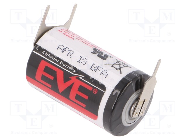 Battery: lithium; 3.6V; 1/2AA,1/2R6; 3pin,positive pole:  1pin