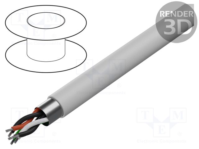 Wire; RS232; 3x2x24AWG; stranded; Cu; Al-PET foil; PVC; grey; 305m