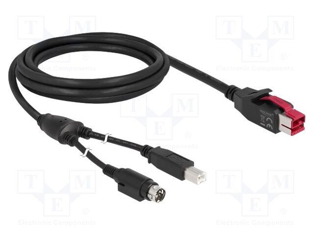 Cable; DIN mini 3pin plug,PoweredUSB plug,USB B plug; 2m; black