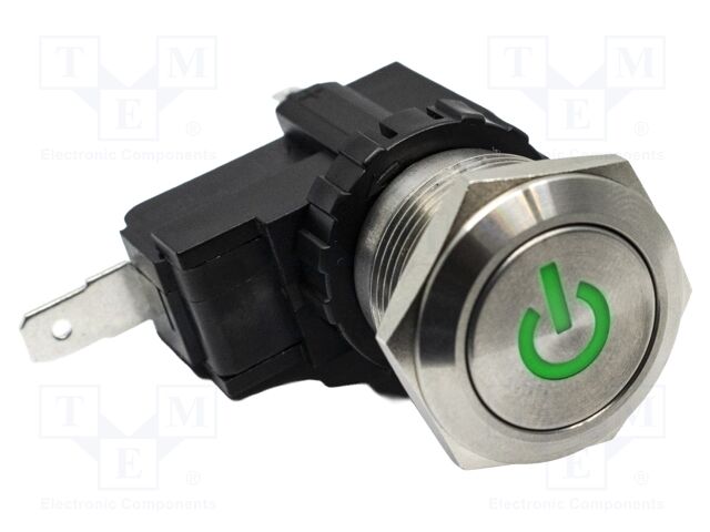 Switch: vandal resistant; SPDT; 15A/250VAC; IP67; ON-(ON); green