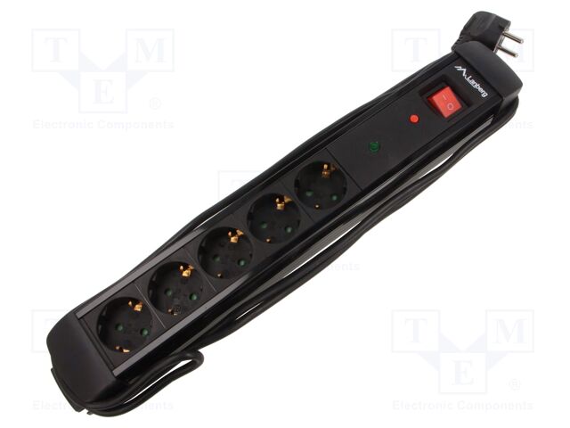 Plug socket strip: protective; Sockets: 5; 230VAC; 10A; black; 3m