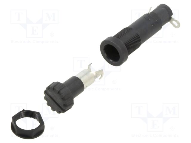 Fuse holder; 20A; 250V; on panel; black; FEU; 250VAC; UL94V-0; IP40