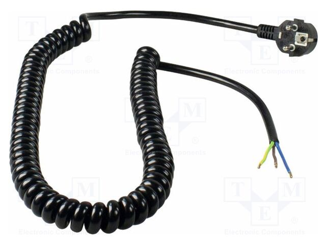 Cable; 3G1.5mm2; CEE 7/7 (E/F) plug angled,wires; PVC; black; 16A