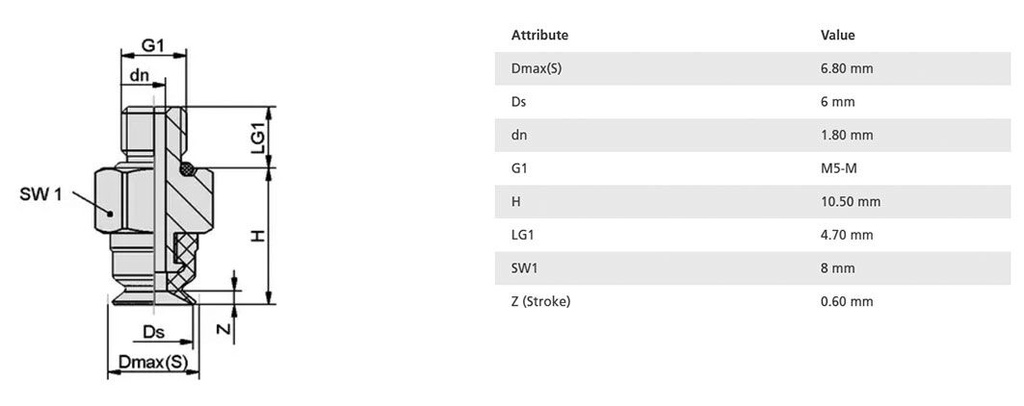 Suction cup; 6mm; 1g; M5-M; Shore hardness: 55; 0.02cm3; SUF