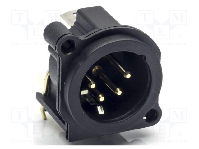 Connector: XLR; socket; male; angled 90°; Plating: gold-plated; THT