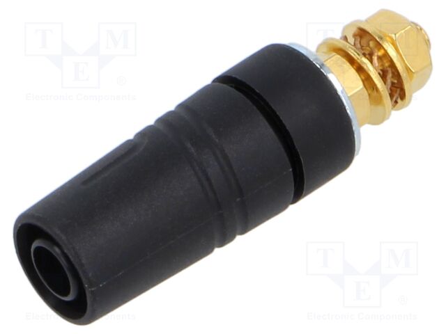 Connector: 4mm banana; socket; 32A; 1kV; black; gold-plated; 42mm