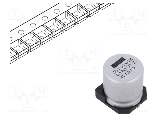 Capacitor: electrolytic; SMD; 220uF; 63VDC; Ø12.5x13.5mm; ±20%