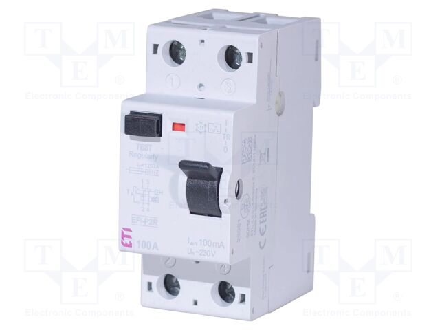 RCD breaker; Inom: 100A; Ires: 30mA; Poles: 2; 230/400V; DIN; IP20