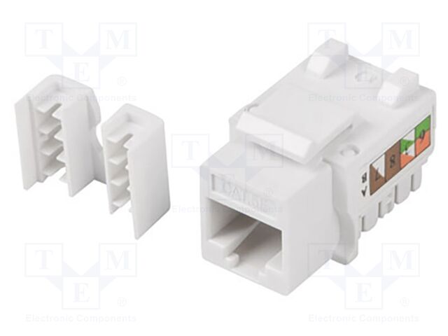 RJ45 module; white; Cat: 5/5e; on cable; RJ45 socket; -10÷60°C