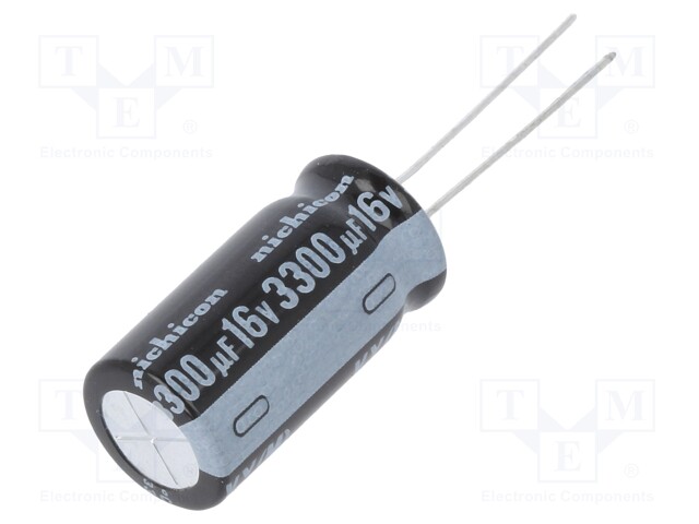 Capacitor: electrolytic; THT; 3300uF; 16VDC; Ø12.5x25mm; Pitch: 5mm
