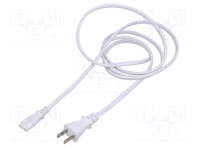 Cable; 2x0.75mm2; IEC C7 female,JIS 8303 plug; PVC; 1.8m; white