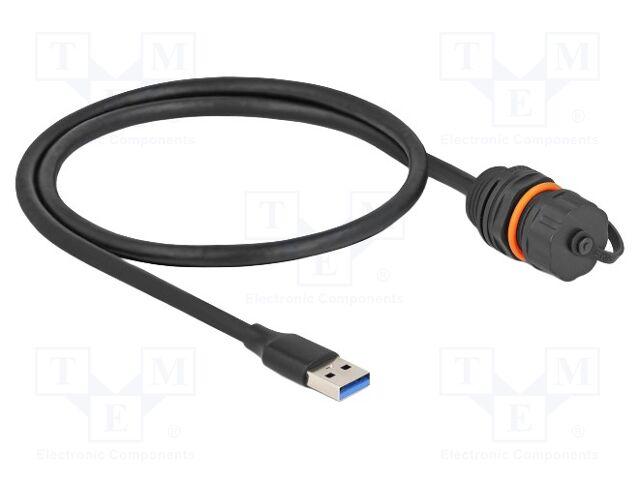 Cable; with flap; USB A socket,USB A plug; 0.5m; black; IP68