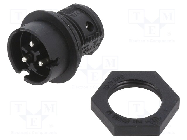 Socket; Connector: circular; male; PIN: 3; silver plated; 8A; 250V