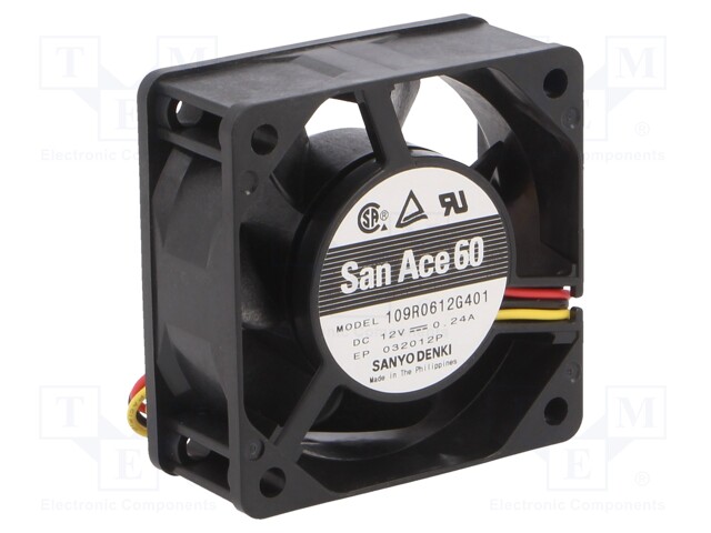 Axial Fan, 12 V, DC, 60 mm, 25 mm, 27.5 cu.ft/min, 0.78 m³/min