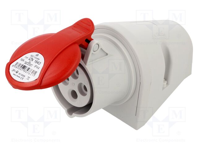Connector: AC supply 3-phase; socket; female; 16A; 400VAC; IP44