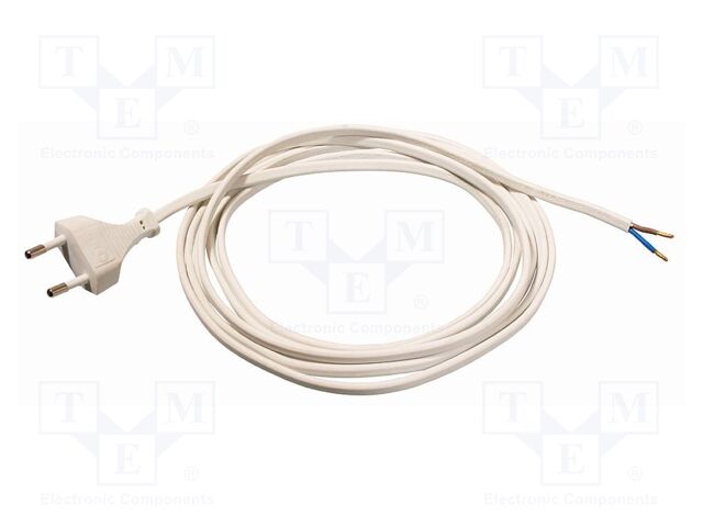 Cable; 2x0.75mm2; CEE 7/16 (C) plug,wires; PVC; 1.5m; white; 2.5A