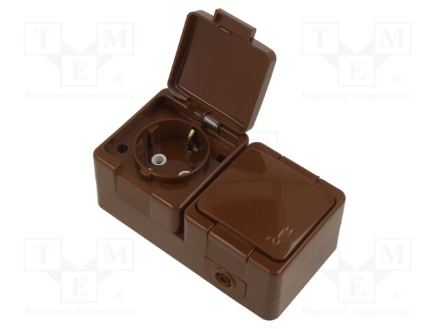 Connector: AC supply; socket; 2P+PE; 250VAC; 16A; brown; wall mount
