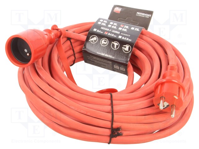 Extension lead; Sockets: 1; rubber; red; 20m; 16A; PROFESSIONAL