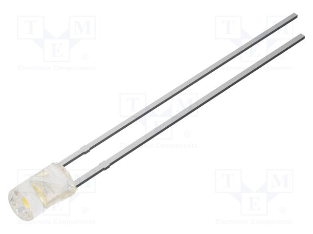 LED; white warm; 3mm; 600mcd; 100°; Front: flat; 2.7VDC; cylindrical