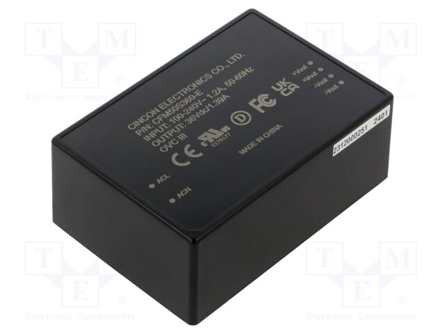 Converter: AC/DC; 50W; 80÷264VAC; 36VDC; Iout: 1.39A; 89%; 4.25kV