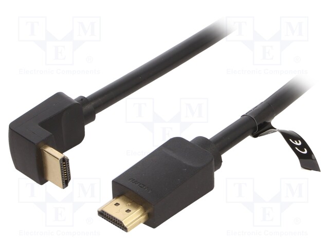 Cable; HDMI 2.0; HDMI plug,HDMI plug 90°; 2m; black; 30AWG