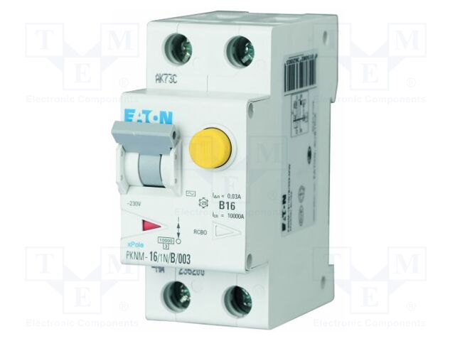 RCBO breaker; Inom: 16A; Ires: 100mA; Poles: 1+N; 230VAC; IP20; PKNM
